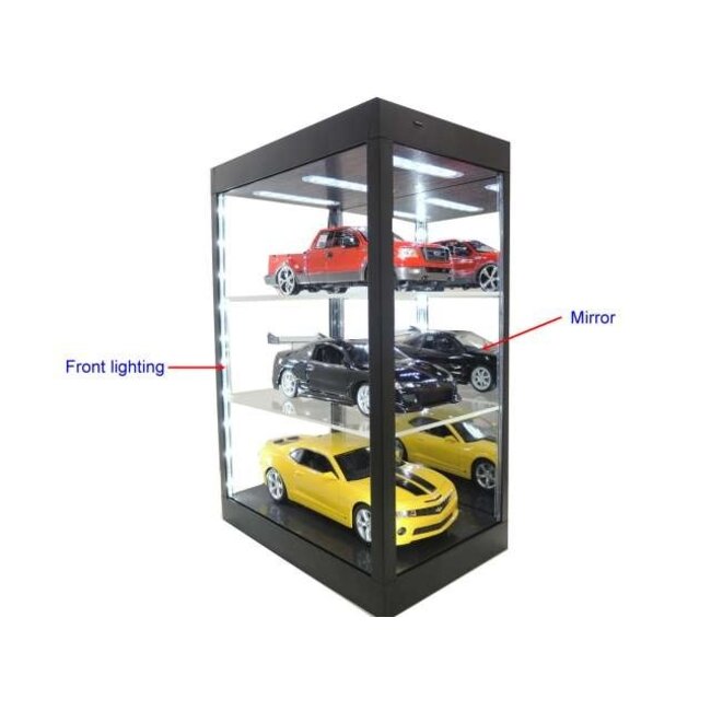 Triple 9 Vitrine voor schaalmodellen met LED verlichting en spiegel 2 planken - zwart