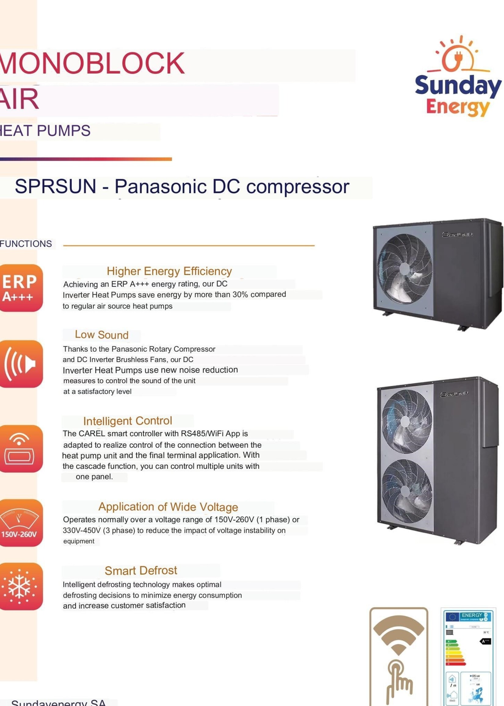 SPRSUN SPRSUN Select 9,5 kW 3-Phasen Monoblock Wärmepumpe