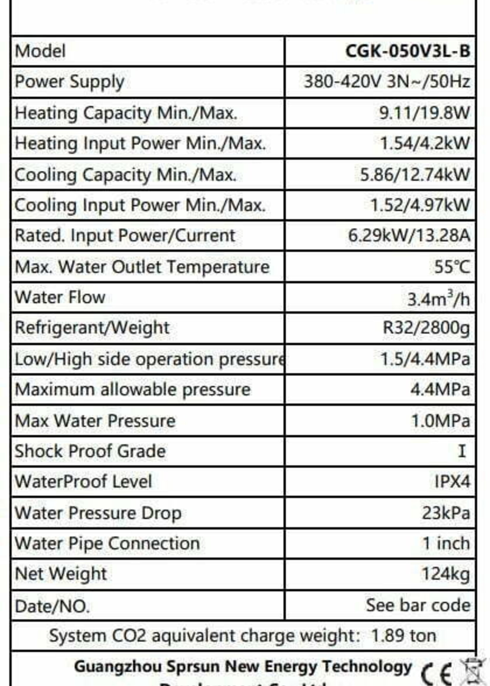 SPRSUN SPRSUN Heat Pump CGK-050V3L-B SERIES (20 kW) EVI Air/Water Monoblock