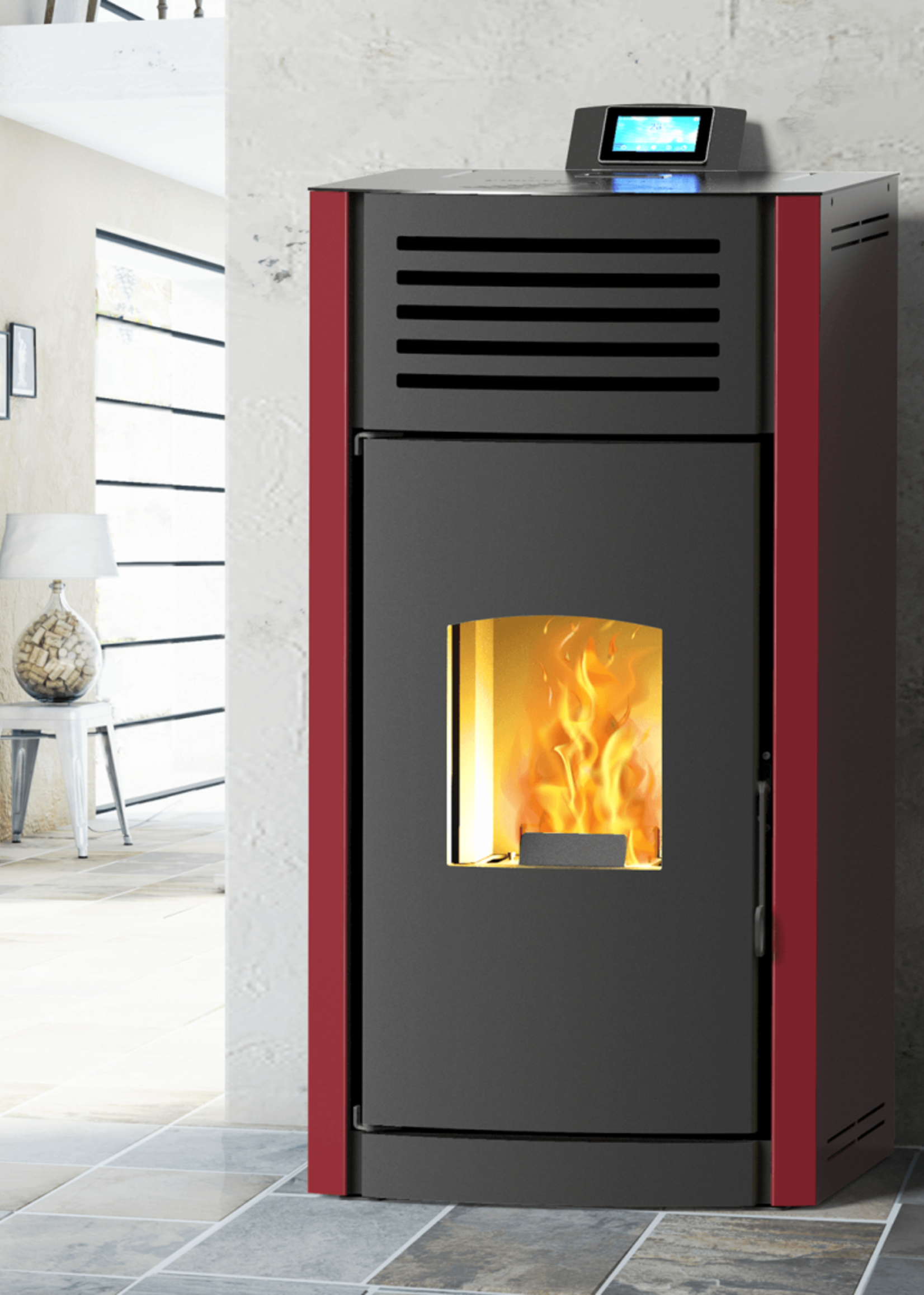 Mareli Pelletkamin ONYX HYDRO 18kW AUTO Weinrot