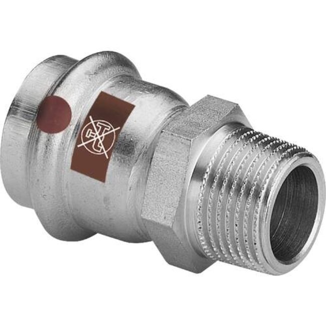 Viega Viega Temponox overgangskoppeling, 15 mm x 1/2", pers x buitendraad, rvs (blank), met sc-contur
