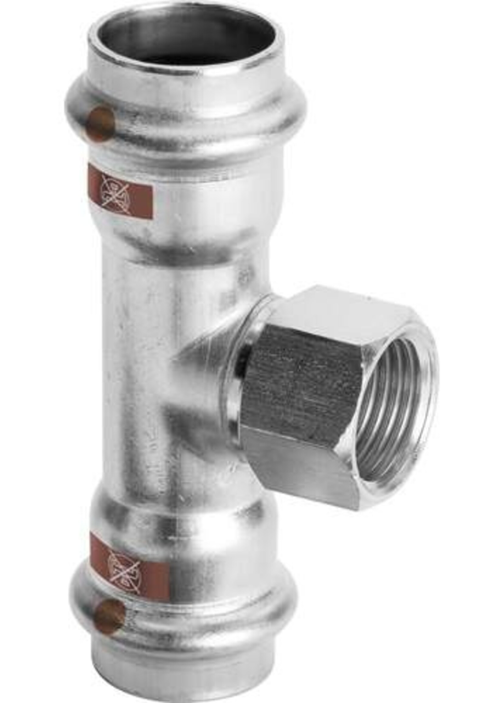Viega Viega Temponox t-stuk, 15 mm x 1/2" x 15 mm, 2x pers x binnendraad, rvs (blank), met sc-contur