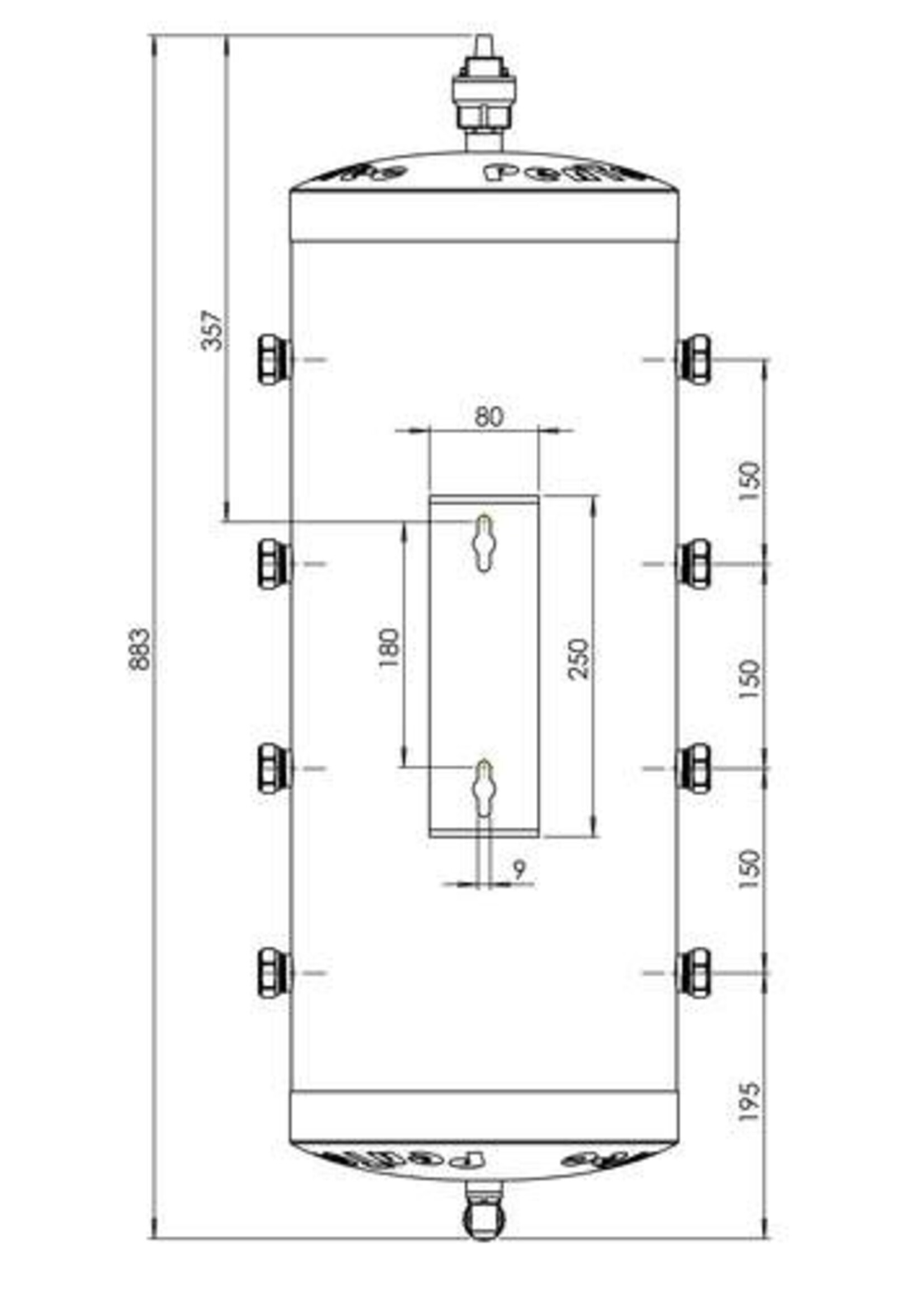 Pentec Pentec Hybrid Distributor Stainless Steel 40-22, insulated Stainless Steel Buffer vessel with open distributor, 40 liters, 8x 22mm, up to 9 kW, incl. drain, float air vent and wall support