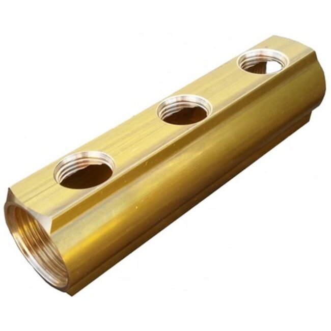 VERDELER MESSING  4/4" - 5 GATEN 1/2 + 3/8"