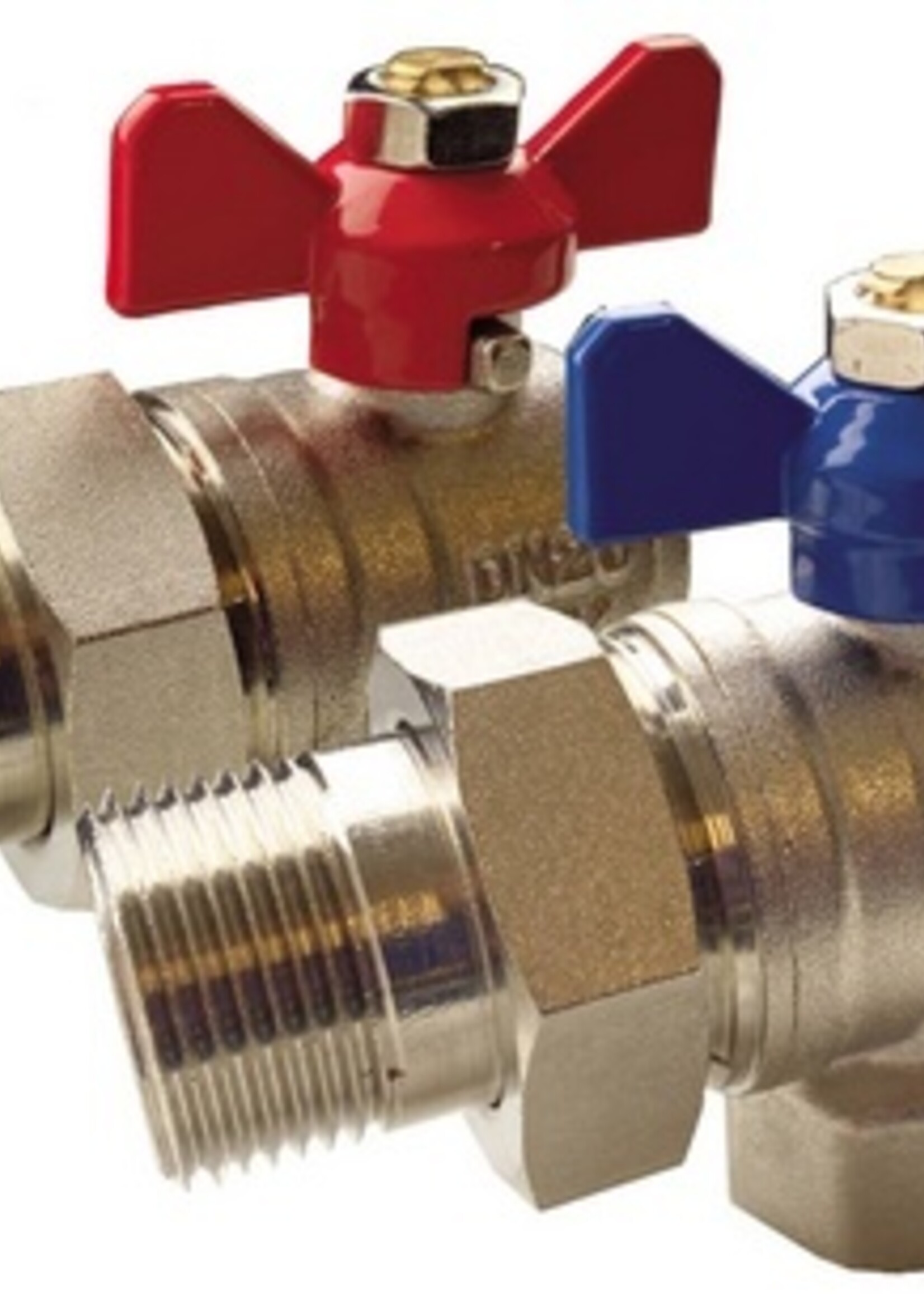 WINKELHAHN 3-TEILIG ROTER UND BLAUER HEBEL4/4" MF