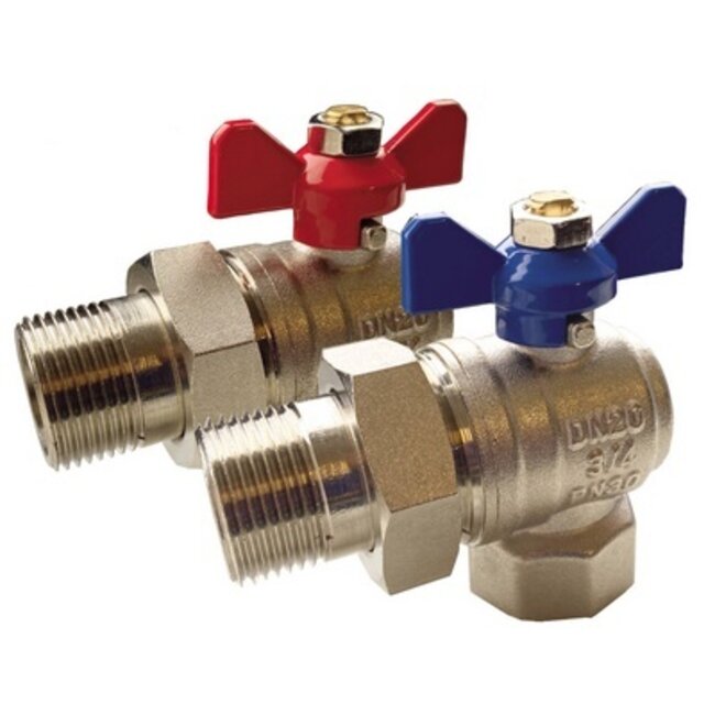 HAAKSE KRAAN 3-DELIG RODE EN BLAUWE HENDEL4/4" MF