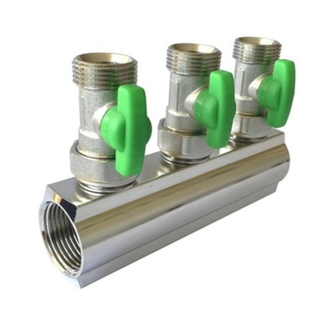 GEMONT. VERDELER 4/4"-4 x 3/4" EURO-CONE- GROEN