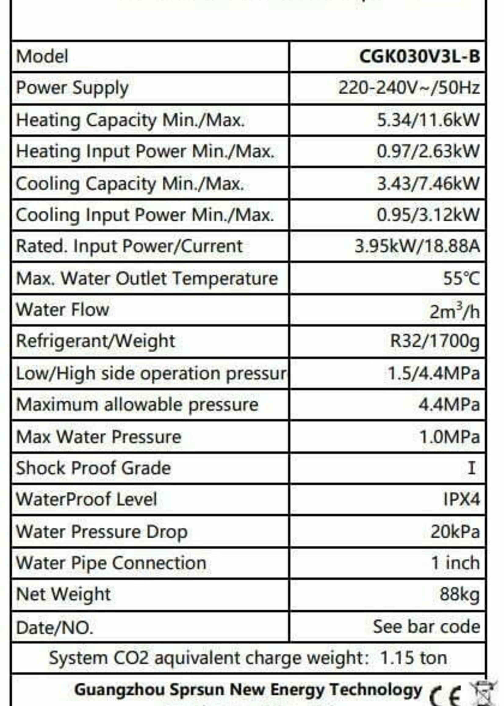 SPRSUN Heat Pump CGK-040V3L-B SERIES (15kW) Monobloc Heat Pump
