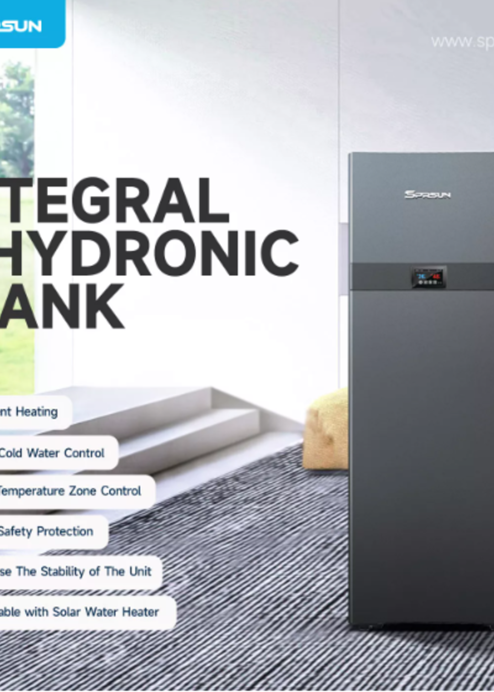 Inkl. Installation – Hybride SPRSUN Monoblock-Wärmepumpe CGK030-V4PB 9kW R290 mit 50L Pufferspeicher