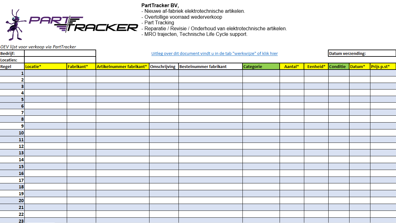 Sjabloon overtollige voorraaden PartTracker