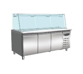 Combisteel Koelwerkbank glas recht 3 deuren  5x 1 1 gn pan Combisteel Koelwerkbank glas recht 3 deuren  5x 1 1 gn pan
