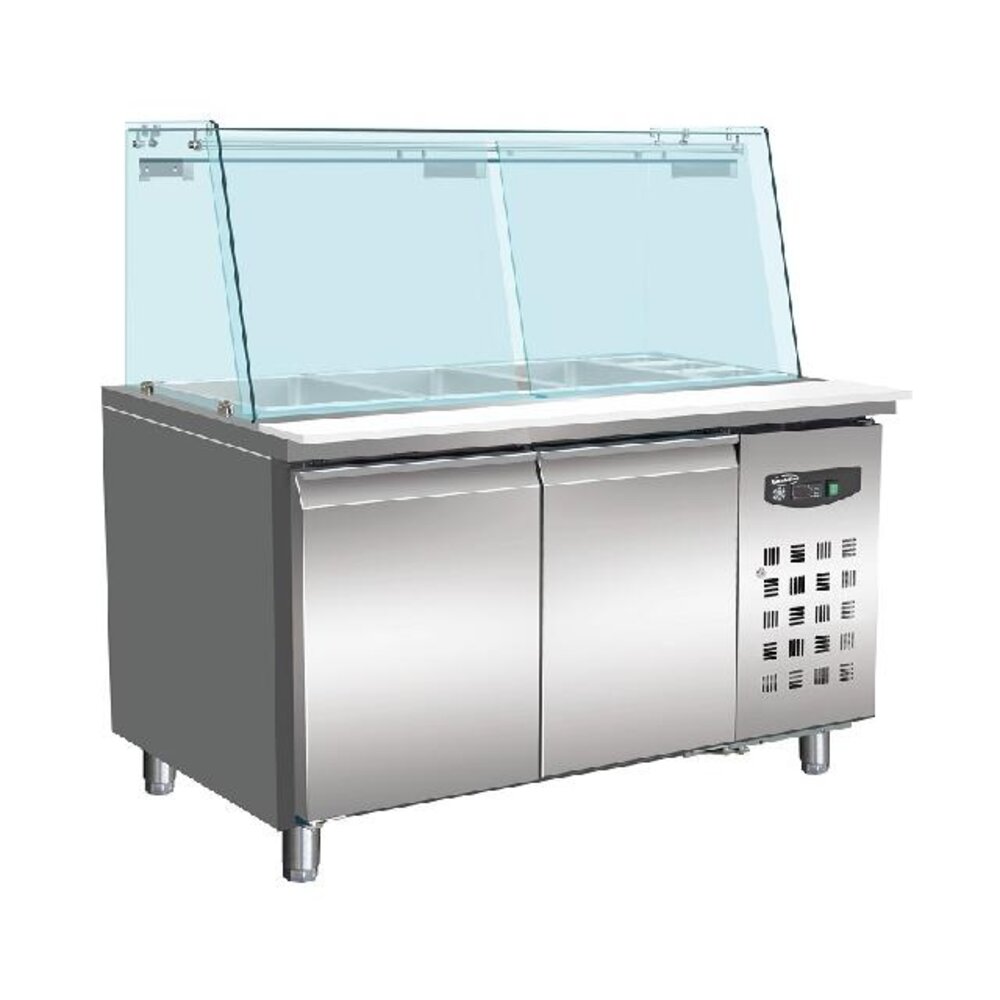 Combisteel 700 koelwerkbank glas recht 2 deuren 3x 1 1 + 3x 1 6 gn pan | 7950.0422 Combisteel 700 koelwerkbank glas recht 2 deuren 3x 1 1 + 3x 1 6 gn pan | 7950.0422
