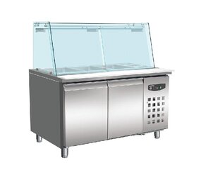 Combisteel 700 koelwerkbank glas recht 2 deuren  3x 1 1 + 3x 1 6 gn pan