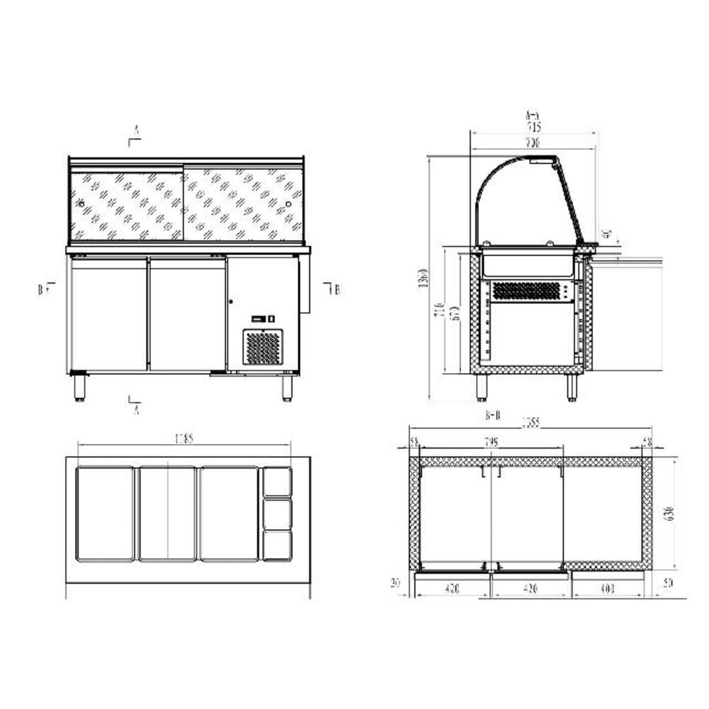 Combisteel 700 koelwerkbank glas recht 2 deuren 3x 1 1 + 3x 1 6 gn pan | 7950.0422 Combisteel 700 koelwerkbank glas recht 2 deuren 3x 1 1 + 3x 1 6 gn pan | 7950.0422