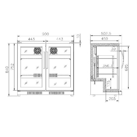 Combisteel Barkoeler zwart 2 volledige glasdeuren | 7455.1307 Combisteel Barkoeler zwart 2 volledige glasdeuren | 7455.1307