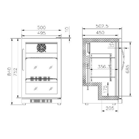 Combisteel Barkoeler zwart 1 volledige glasdeur | 7455.1301 Combisteel Barkoeler zwart 1 volledige glasdeur | 7455.1301
