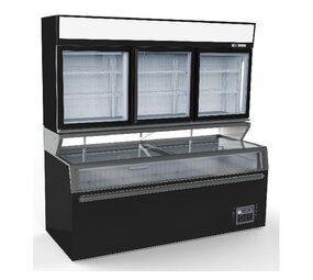 Combisteel Wandvrieskast zwart 3 glasdeuren Combisteel Wandvrieskast zwart 3 glasdeuren
