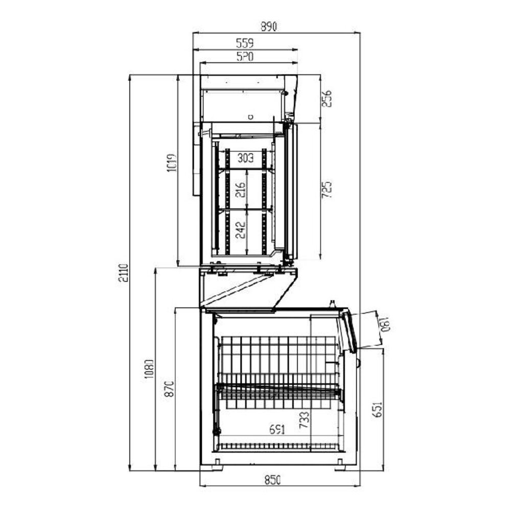 Combisteel Wandvrieskast zwart 3 glasdeuren | 7455.2535 Combisteel Wandvrieskast zwart 3 glasdeuren | 7455.2535