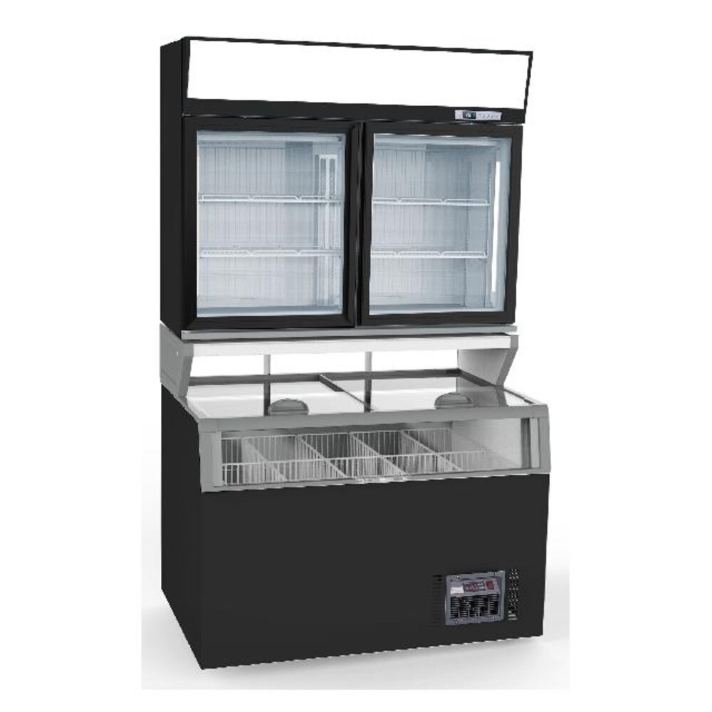 Combisteel Wand koel vries combi zwart 2 glasdeuren | 7455.2510