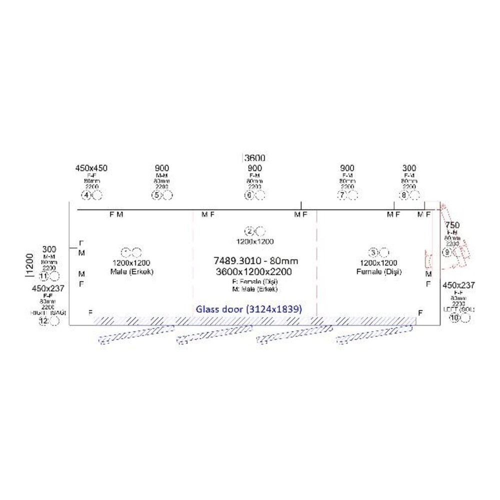 Combisteel Koelcel 3600x1200x2200 4 glasdeuren | 7489.3010