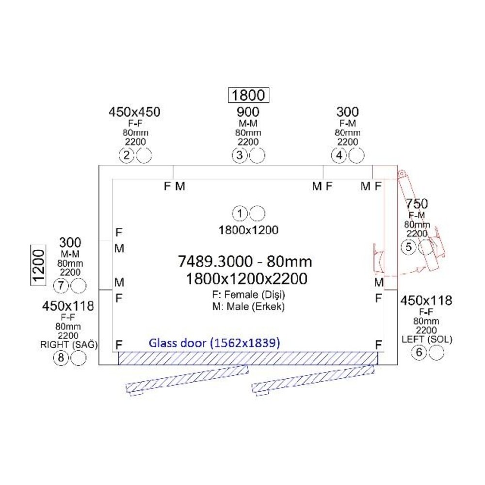 Combisteel Koel vriescel 1800x1200x2200 2 glasdeuren | 7489.3000 Combisteel Koel vriescel 1800x1200x2200 2 glasdeuren | 7489.3000