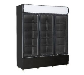Combisteel Koelkast 3 glasdeuren zwart fcu-1200 bl