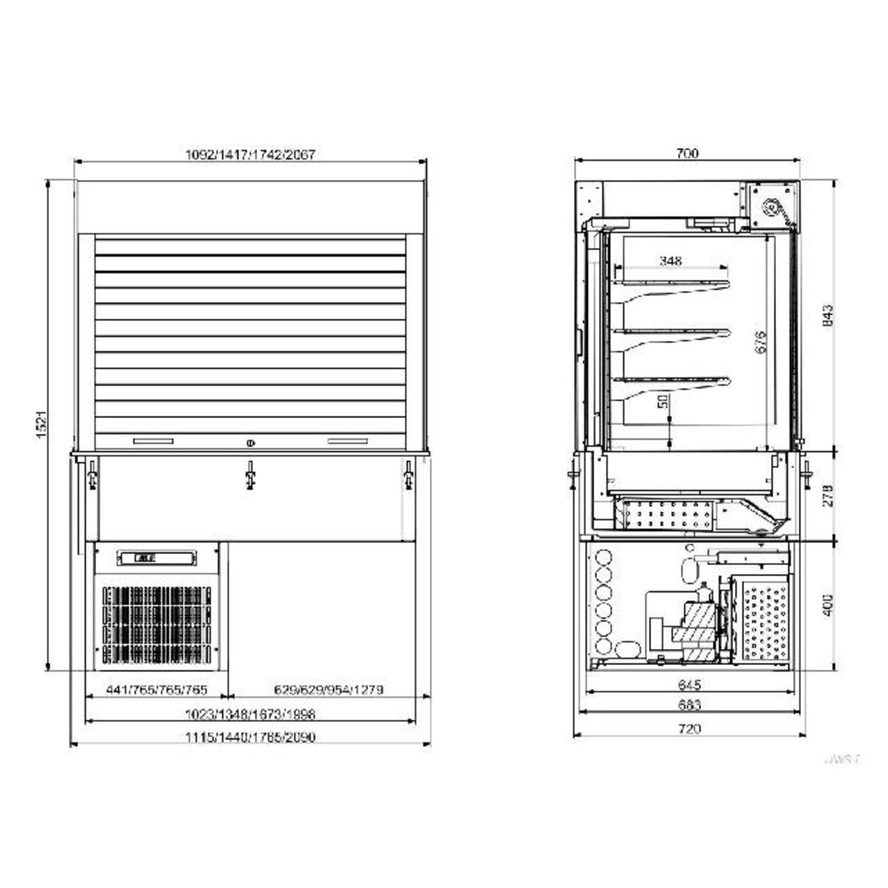 Combisteel Drop-in wandmodel koelvitrine recht - jaloezieën 5 1 | 7495.0190