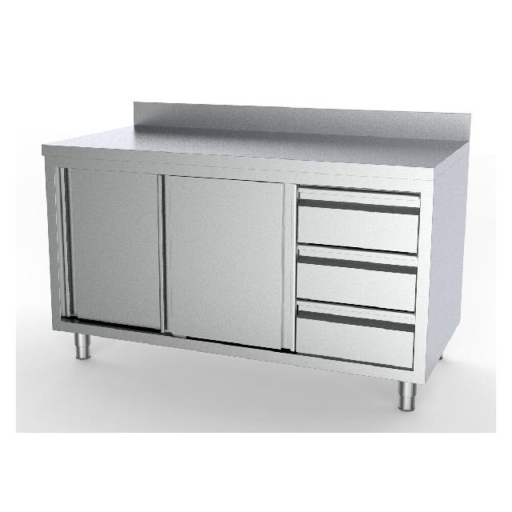 Combisteel 700 werktafel schuifdeuren laden rechts met rand 1800 | 7333.0276 Combisteel 700 werktafel schuifdeuren laden rechts met rand 1800 | 7333.0276