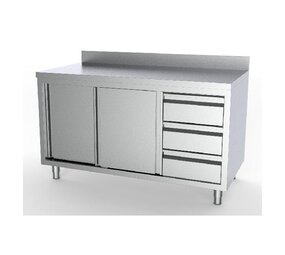 Combisteel 700 werktafel schuifdeuren laden rechts met rand 1800 Combisteel 700 werktafel schuifdeuren laden rechts met rand 1800