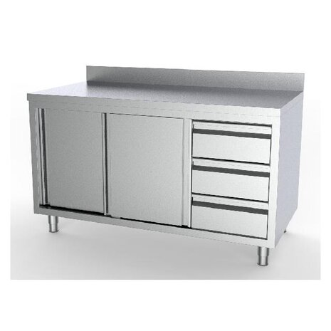 Combisteel 700 werktafel schuifdeuren laden rechts met rand | 7333.0272 Combisteel 700 werktafel schuifdeuren laden rechts met rand | 7333.0272