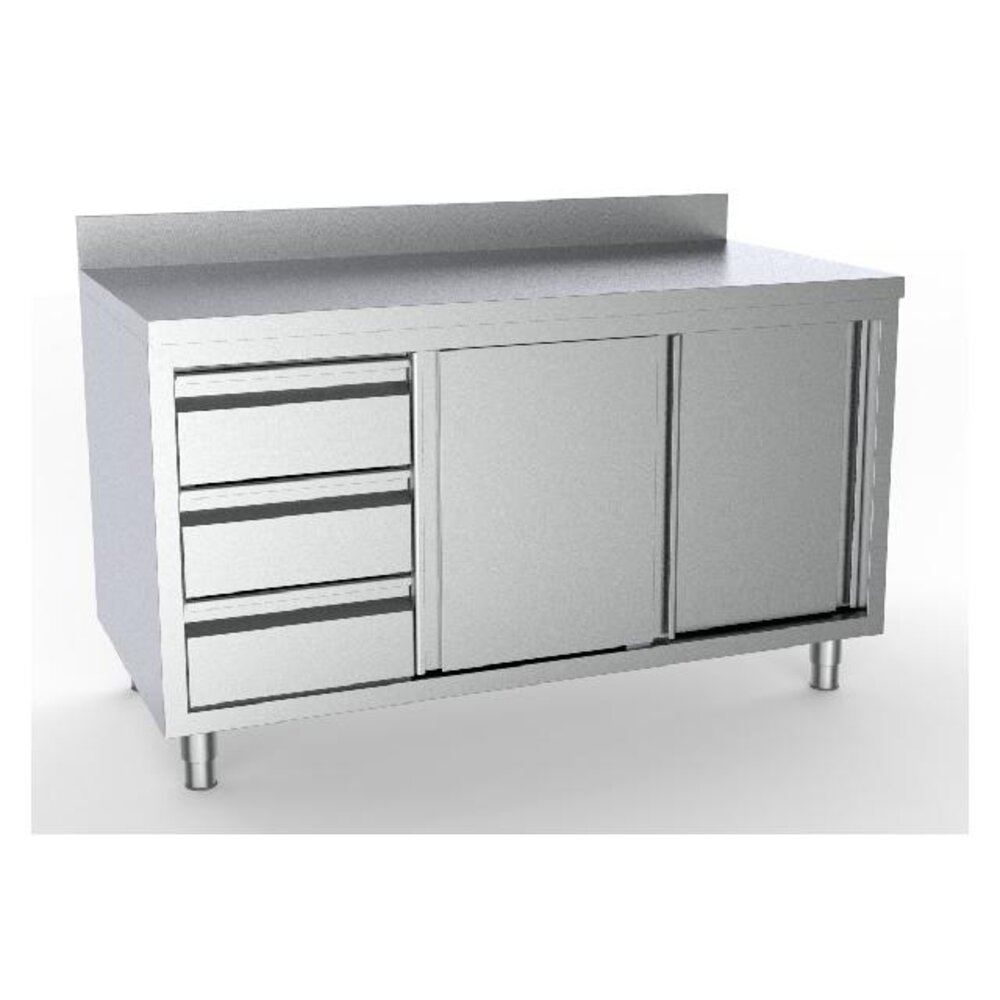 Combisteel 700 werktafel schuifdeuren laden links met rand 1800 | 7333.0268 Combisteel 700 werktafel schuifdeuren laden links met rand 1800 | 7333.0268