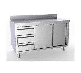 Combisteel 700 werktafel schuifdeuren laden links met rand 1800 Combisteel 700 werktafel schuifdeuren laden links met rand 1800