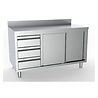Combisteel 700 werktafel schuifdeuren laden links met rand 1600 | 7333.0266 Combisteel 700 werktafel schuifdeuren laden links met rand 1600 | 7333.0266