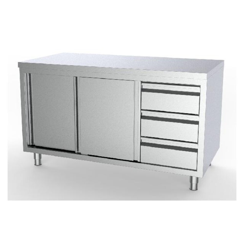 Combisteel 700 werktafel schuifdeuren laden rechts 1600 | 7333.0258 Combisteel 700 werktafel schuifdeuren laden rechts 1600 | 7333.0258