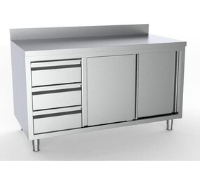 Combisteel 700 werktafel schuifdeuren laden links met rand Combisteel 700 werktafel schuifdeuren laden links met rand