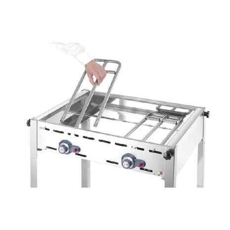 Hendi Green fire met 2 branders, , profi line, 2 roestvast stalen gastronorm 1 1 roosters, 11,6kw, 740x612x(h)825mm | 149621 Hendi Green fire met 2 branders, , profi line, 2 roestvast stalen gastronorm 1 1 roosters, 11,6kw, 740x612x(h)825mm | 149621