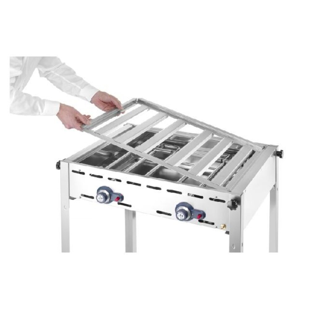 Hendi Green fire met 2 branders, , profi line, 2 roestvast stalen gastronorm 1 1 roosters, 11,6kw, 740x612x(h)825mm | 149621 Hendi Green fire met 2 branders, , profi line, 2 roestvast stalen gastronorm 1 1 roosters, 11,6kw, 740x612x(h)825mm | 149621