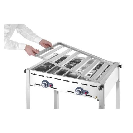 Hendi Green fire met 2 branders, , profi line, 2 roestvast stalen gastronorm 1 1 roosters, 11,6kw, 740x612x(h)825mm | 149621 Hendi Green fire met 2 branders, , profi line, 2 roestvast stalen gastronorm 1 1 roosters, 11,6kw, 740x612x(h)825mm | 149621