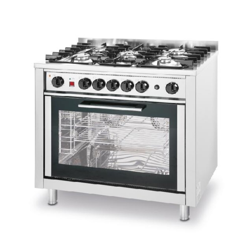 Hendi Gasfornuis - 5 pits met elektrische oven, , kitchen line, zilver, 230v 2900w, 14,3kw, 900x655x(h)900mm | 225707 Hendi Gasfornuis - 5 pits met elektrische oven, , kitchen line, zilver, 230v 2900w, 14,3kw, 900x655x(h)900mm | 225707