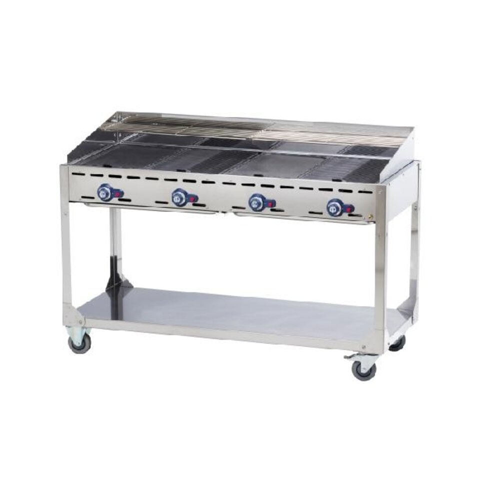 Hendi Green fire met 4 branders, , profi line, op verrijdbaar onderstel, lichtgrijs, 22kw, 1400x612x(h)825mm | 149614 Hendi Green fire met 4 branders, , profi line, op verrijdbaar onderstel, lichtgrijs, 22kw, 1400x612x(h)825mm | 149614