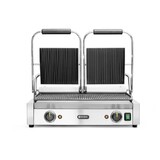 Hendi Contactgrill - dubbele versie geheel geribd, , boven en onder geribd, 230v 3600w, 570x370x(h)210mm