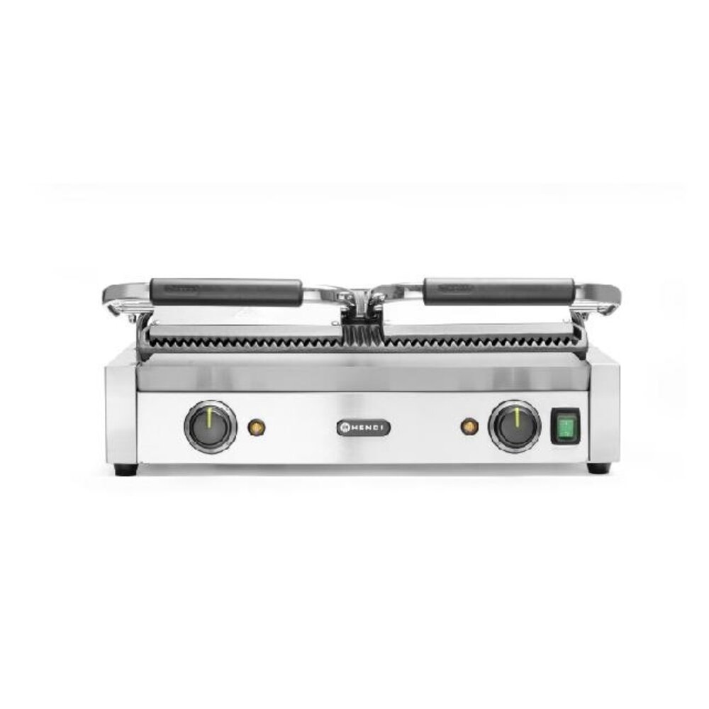 Hendi Contactgrill - dubbele versie geheel geribd, , boven en onder geribd, 230v 3600w, 570x370x(h)210mm | 263709 Hendi Contactgrill - dubbele versie geheel geribd, , boven en onder geribd, 230v 3600w, 570x370x(h)210mm | 263709