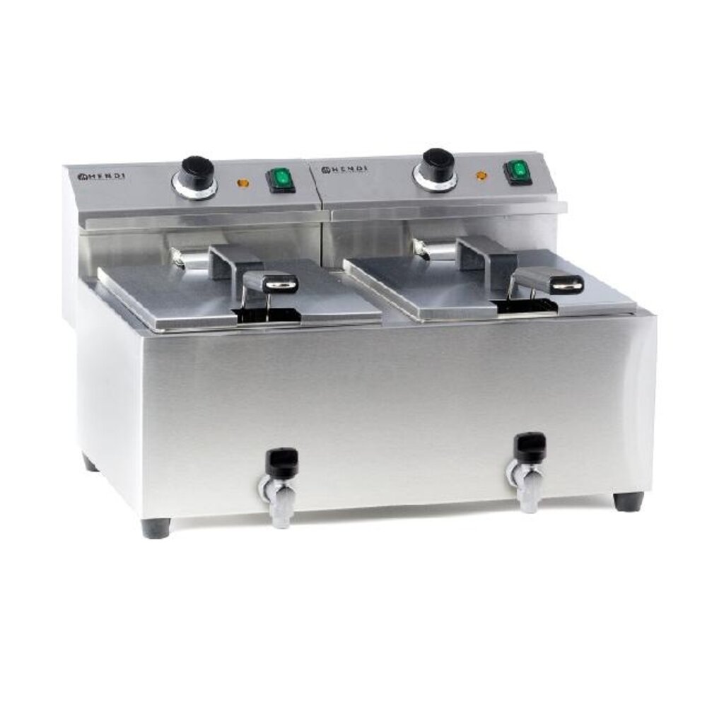 Hendi Friteuse profi line met aftapkraan - 2 x 8 l, , profi line, 16l, 230v 3500w, 605x515x(h)350mm | 209301