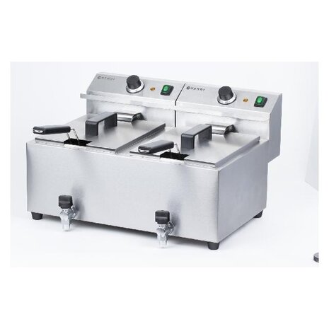 Hendi Friteuse profi line met aftapkraan - 2 x 8 l, , profi line, 16l, 230v 3500w, 605x515x(h)350mm | 209301