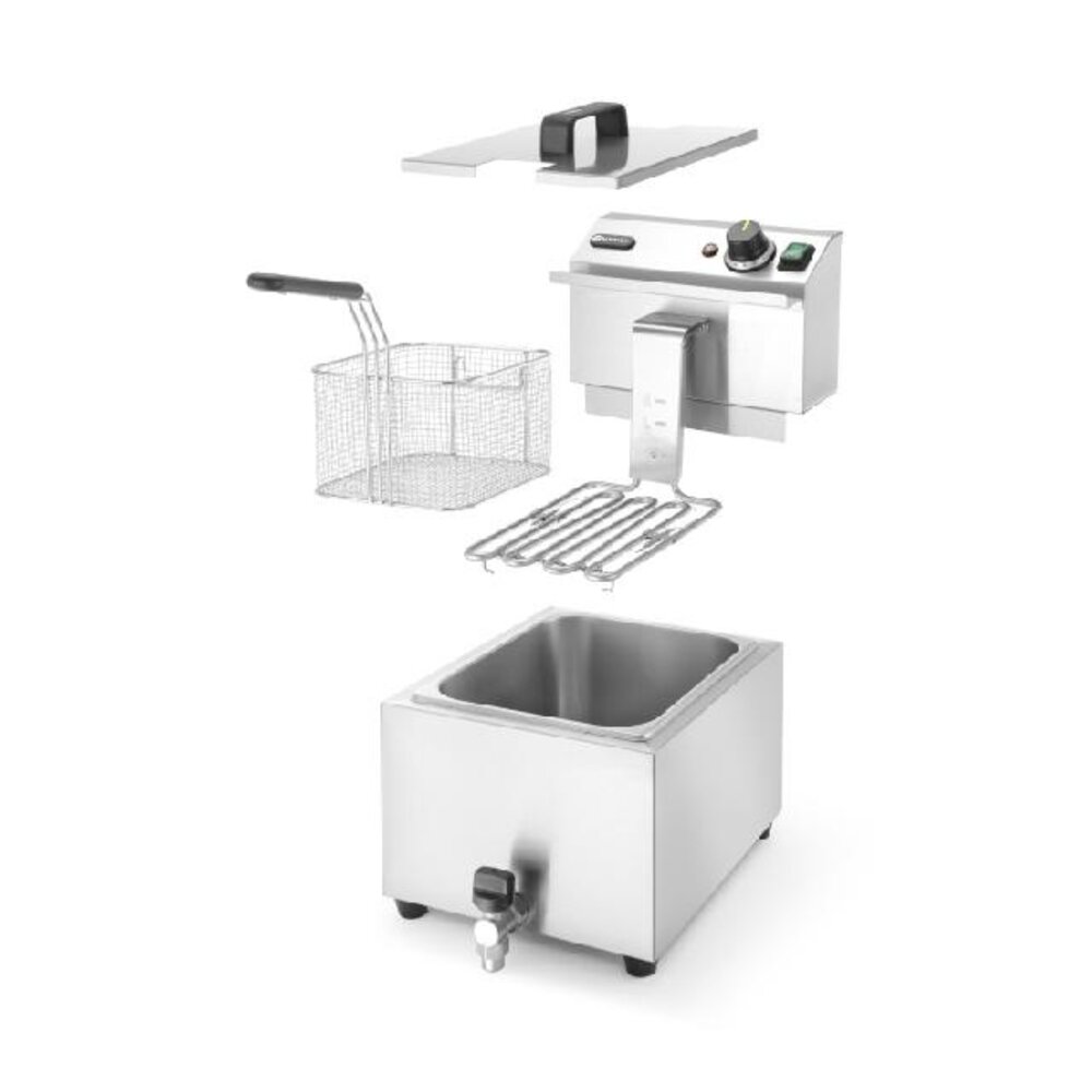 Hendi Friteuse profi line met aftapkraan - 8 l, , profi line, 8l, lichtgrijs, 230v 3500w, 305x515x(h)350mm | 209202
