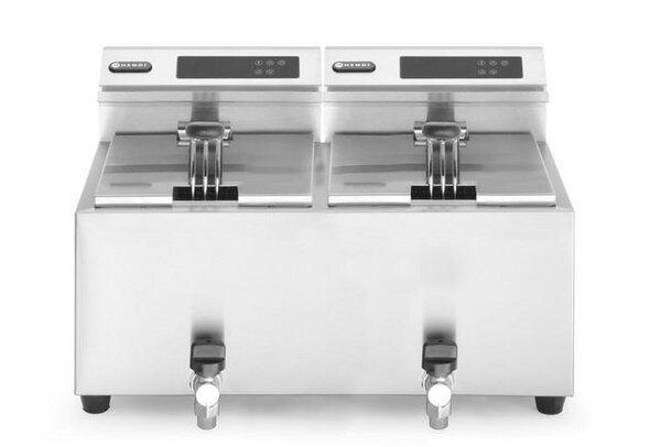 Hendi Friteuse profi line met aftapkraan digitaal - 2 x 8 l, , profi line, 16l, 230v 7000w, 605x515x(h)345mm | 207376