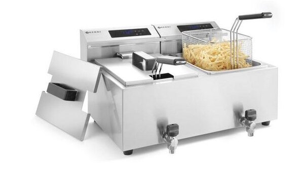 Hendi Friteuse profi line met aftapkraan digitaal - 2 x 8 l, , profi line, 16l, 230v 7000w, 605x515x(h)345mm | 207376