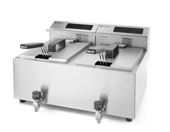 Hendi Friteuse profi line met aftapkraan digitaal - 2 x 8 l, , profi line, 16l, 230v 7000w, 605x515x(h)345mm | 207376