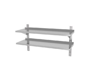 Hendi Dubbel verstelbare wandplank, met twee stalen beugels, , 1400x300x(h)600mm Hendi Dubbel verstelbare wandplank, met twee stalen beugels, , 1400x300x(h)600mm