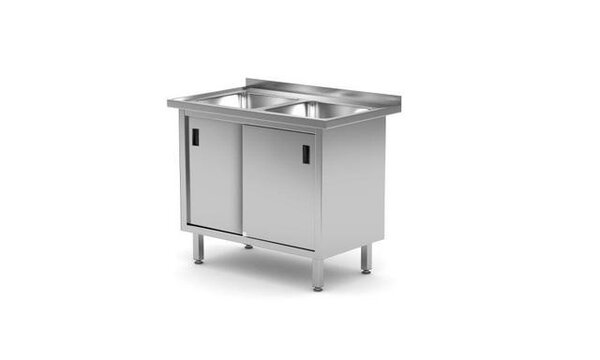 Hendi Dubbele spoeltafel met kast – gelast., , profi line, 1000x600x(h)850mm | 813690